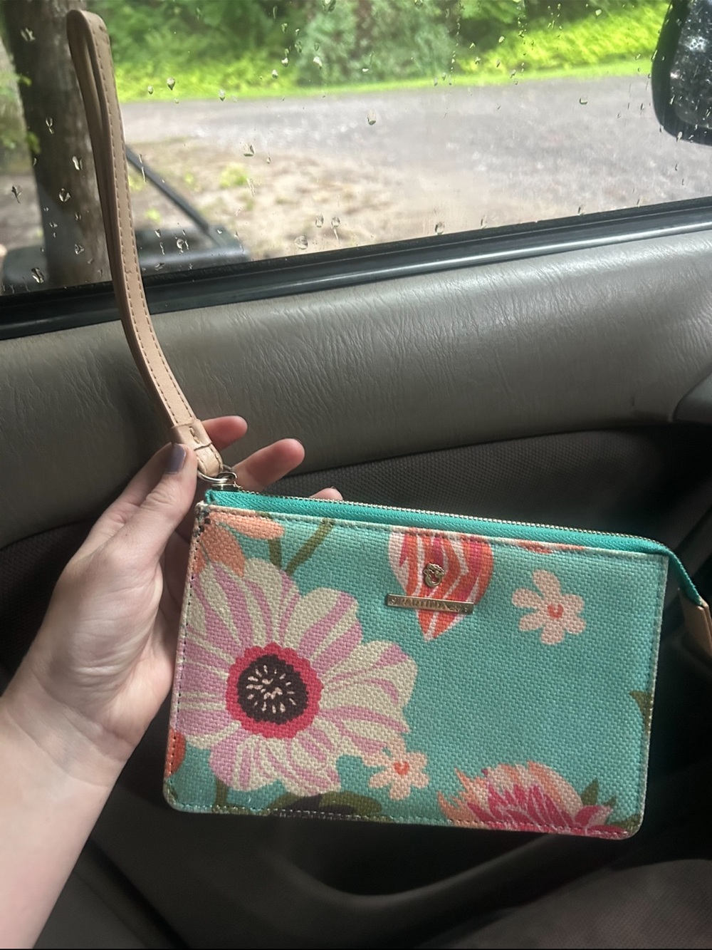 Floral Wristlet Clutch in Teal and Pink - Unknown Brand